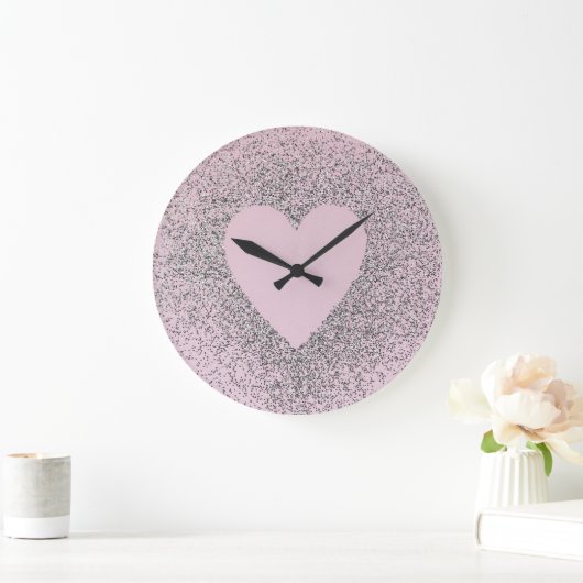 Grey Glitter Canvas Art with Pink Heart Große Wanduhr (Zuhause)