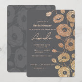 Grey Glitter-Like Poppy Flower Invitation Einladung (Vorne/Hinten)