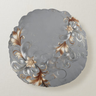 Grey, Gold and Silver Luxe Round Pillow Rundes Kissen