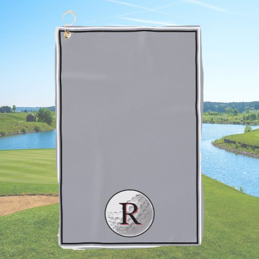 Grey golf ball monogrammed initial custom mens golfhandtuch
