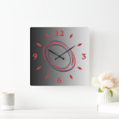 Grey gradient, red dial. square wall clock quadratische wanduhr (Zuhause)