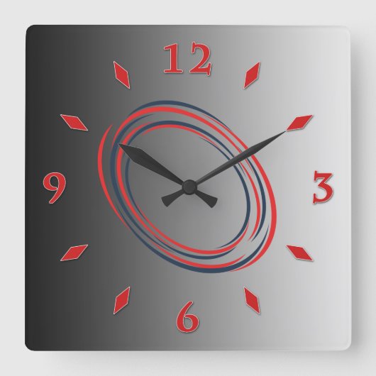 Grey gradient, red dial. square wall clock quadratische wanduhr (Vorderseite)