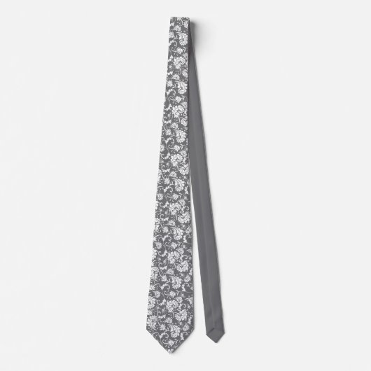 Grey Gray Floral Pattern Custom Necktie Krawatte (Vorderseite)