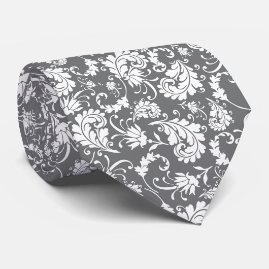 Grey Gray Floral Pattern Custom Necktie Krawatte (Gerollt)
