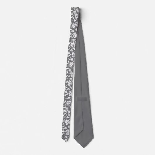 Grey Gray Floral Pattern Custom Necktie Krawatte (Rückseite)