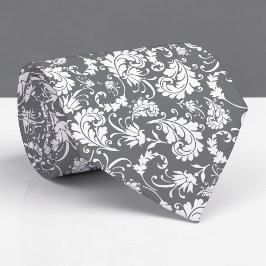Grey Gray Floral Pattern Custom Necktie Krawatte