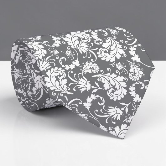 Grey Gray Floral Pattern Custom Necktie Krawatte