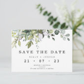 Grey Green Foliage Wedding speichert die Datumskar Einladung (Stehend Vorderseite)