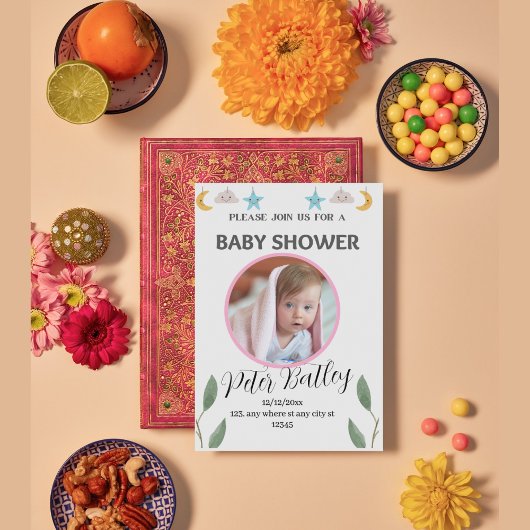 Grey Green Modern Baby Shower Invitation Card Einladung