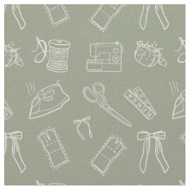 Grey Green Sewing Themed Pattern Stoff