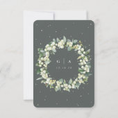 Grey Green Snowberry+Eucalyptus Stem Wedding RSVP Karte (Rückseite)