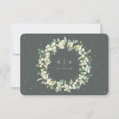 Grey Green Snowberry+Eucalyptus Stem Wedding RSVP Karte (Rückseite)