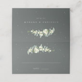 Grey Green Snowberry+Eucalyptus Wedding Platzkarte (Außenseite Aufgefaltet)