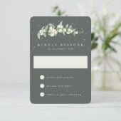 Grey Green Snowberry+Eucalyptus Wedding RSVP Karte (Stehend Vorderseite)