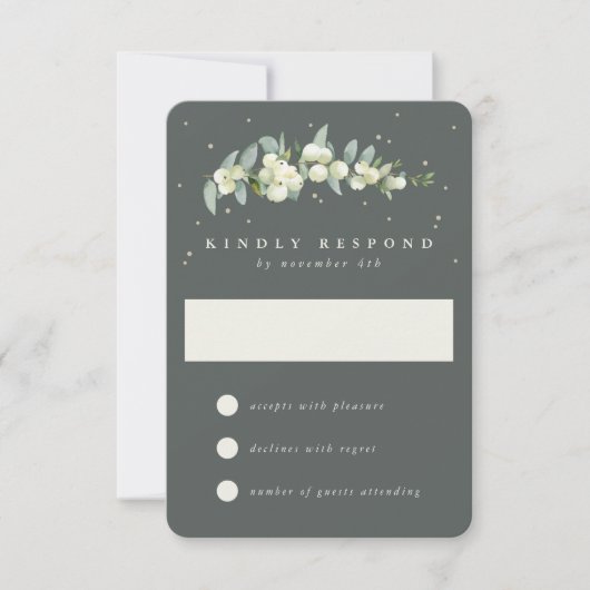Grey Green Snowberry+Eucalyptus Wedding RSVP Karte (Vorderseite)