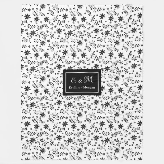 Grey Hues Floral Blanket Modern Custom Name Style Fleecedecke (Vorderseite)