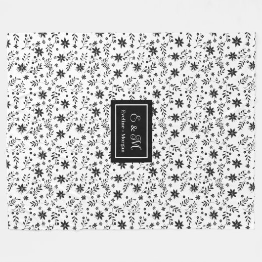 Grey Hues Floral Blanket Modern Custom Name Style Fleecedecke (Vorderseite (Horizontal))