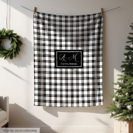 Grey Hues Rustic Black White Plaid Blanket for Him Fleecedecke