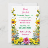 Grey Kitten Themed Floral Girl's Birthday Party Einladung (Rückseite)