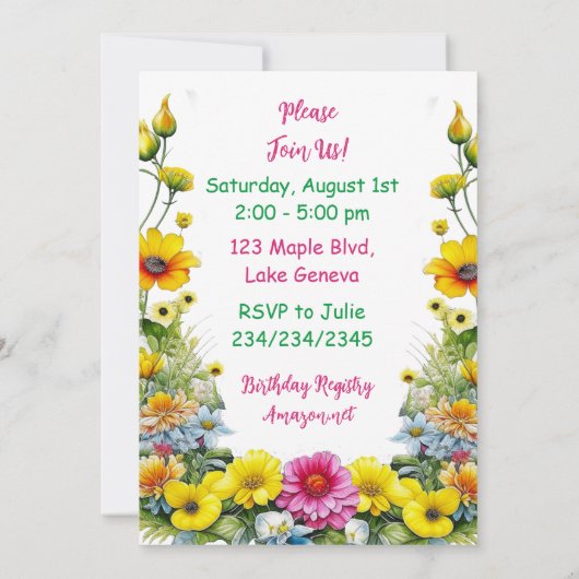 Grey Kitten Themed Floral Girl's Birthday Party Einladung (Rückseite)