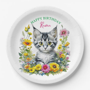 Grey Kitten Themed Girl's Birthday Party Einladung Pappteller