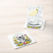 Grey Kitten Themed Girl's Birthday Party Einladung Rechteckiger Pappuntersetzer (Vor Ort)