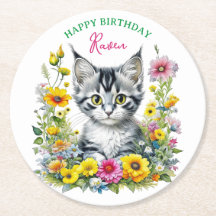 Grey Kitten Themed Girl's Birthday Party Einladung