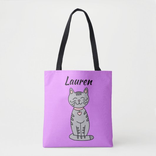 Grey Kitty Cat Personalisiert Tote Bag Tasche (Vorderseite)