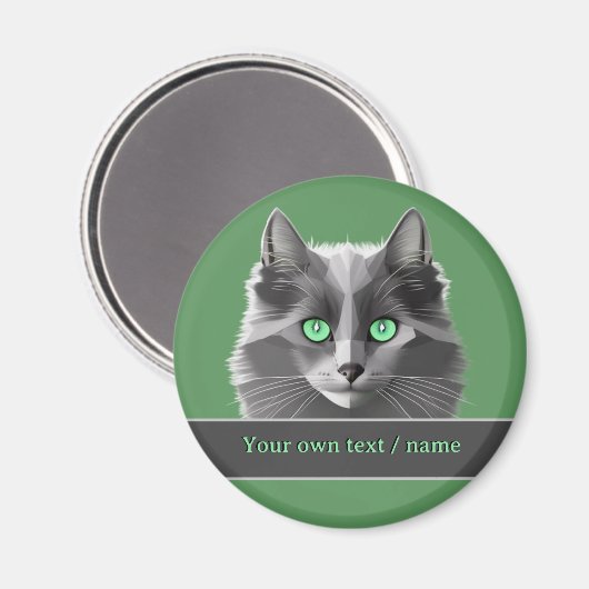 Grey Kitty mit langhaariger Oberfläche - Grün-mit  Magnet (Vorderseite/Rückseite)