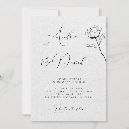 Grey Kraft Look Gezeichnet Rose QR Code UAWG Weddi Einladung (Vorderseite)