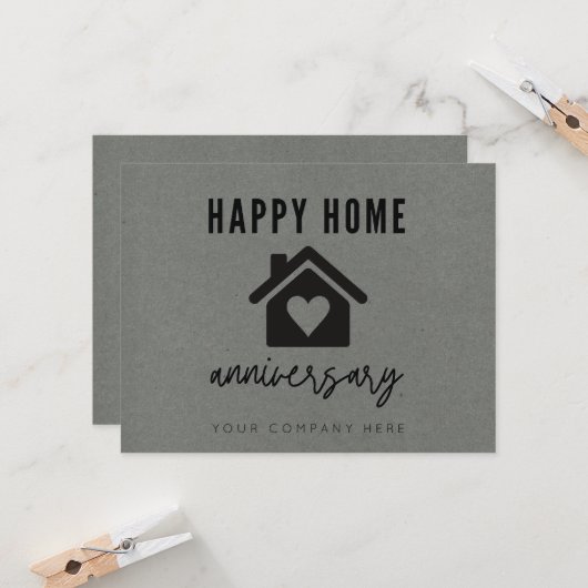 Grey Kraft Paper Happy Zuhause Anniversary Realty Karte (Vorderseite/Rückseite Beispiel)