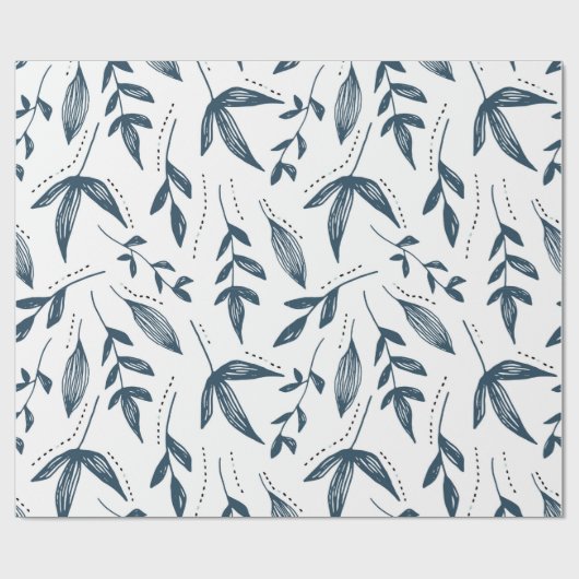 Grey Leaf Pattern Geschenkpapier (Flach)