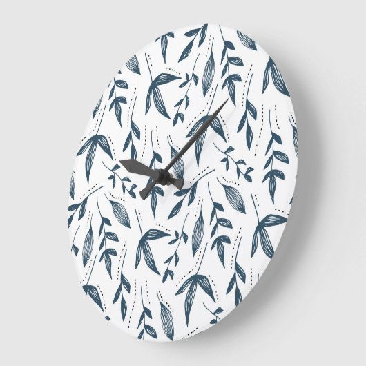 Grey Leaf Pattern Große Wanduhr (Winkel)
