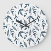 Grey Leaf Pattern Große Wanduhr (Vorderseite)