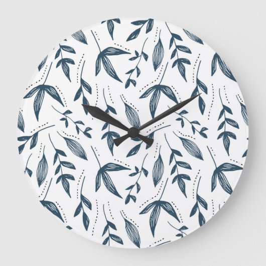 Grey Leaf Pattern Große Wanduhr (Vorderseite)