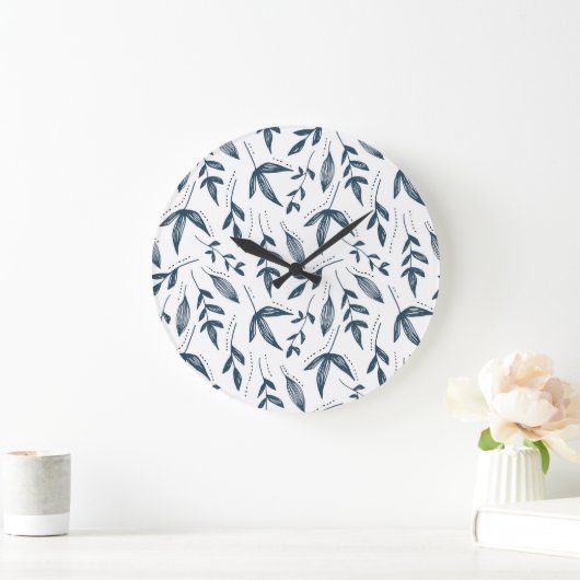 Grey Leaf Pattern Große Wanduhr (Zuhause)