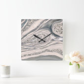 Grey liquid marble and crystal - pearl and silver quadratische wanduhr (Zuhause)