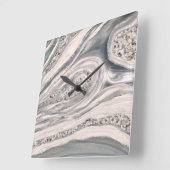 Grey liquid marble and crystal - pearl and silver quadratische wanduhr (Winkel)