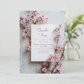 Grey Marble Pink Sakura Botanical Frame Wedding Einladung (Stehend Vorderseite)