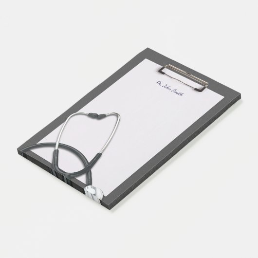 Grey Medical Clipboard mit Stethoscope Post-it Klebezettel (angewinkelt)