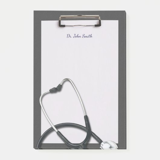 Grey Medical Clipboard mit Stethoscope Post-it Klebezettel (Vorderseite)