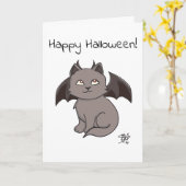 Grey Mischievous Vampire Cat Happy Halloween Karte (Gelbe Blume)