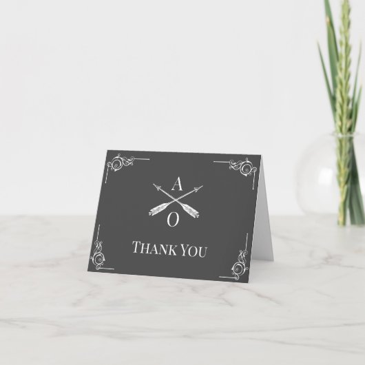 Grey Monogram und Arrows Wedding Danke (Vorderseite)