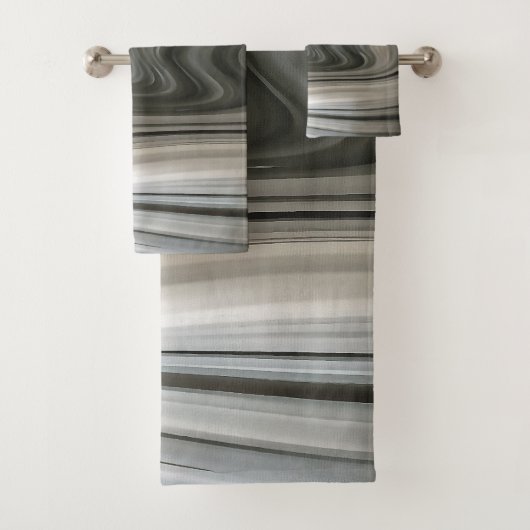 Grey Monotone Artistic Acrylic Pour Abstract Badhandtuch Set (Insitu)