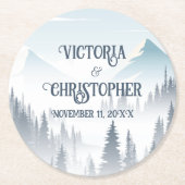 Grey Mountain Fog Forest Wilderness Wedding Runder Pappuntersetzer (Vorderseite)