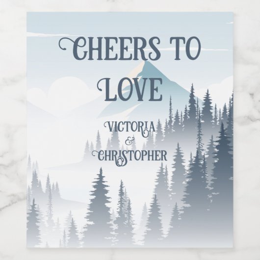 Grey Mountain Fog Forest Wilderness Winter Wedding Weinetikett (Einzelnes Label)