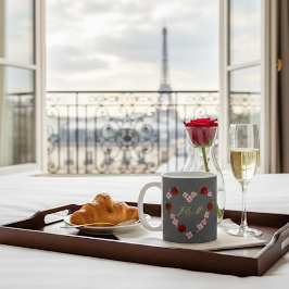 Grey mug with pink and red hearts kaffeetasse