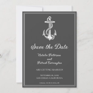 Grey Nautical Anchor Save the Date einladen Einladung