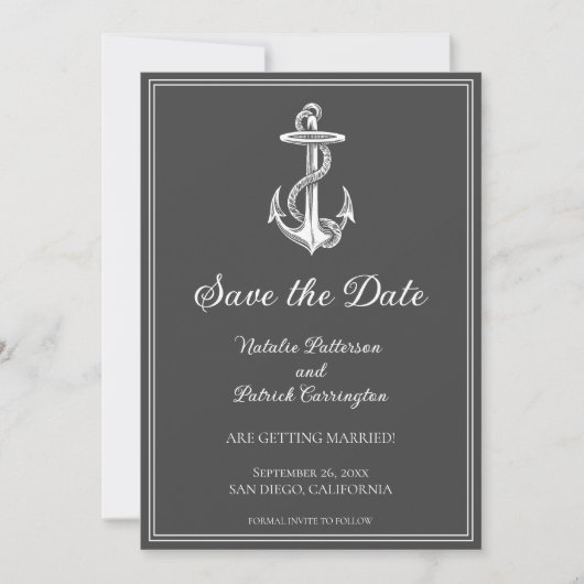 Grey Nautical Anchor Save the Date einladen Einladung (Vorderseite)
