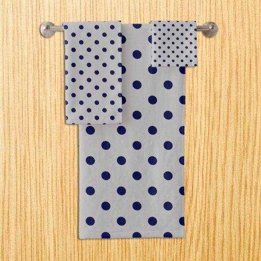 Grey Navy Polka Dot Badhandtuch Set
